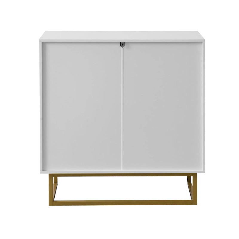 Bahut de buffet blanc à 2 portes – Bois à chevrons, poignées dorées