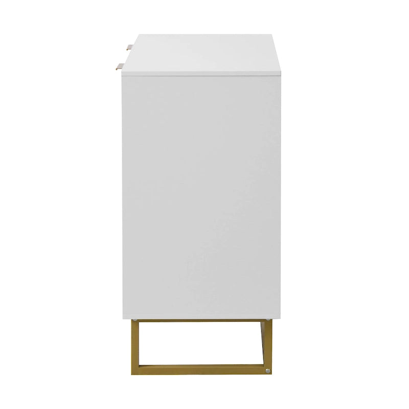 Bahut de buffet blanc à 2 portes – Bois à chevrons, poignées dorées