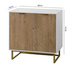 Bahut de buffet blanc à 2 portes – Bois à chevrons, poignées dorées