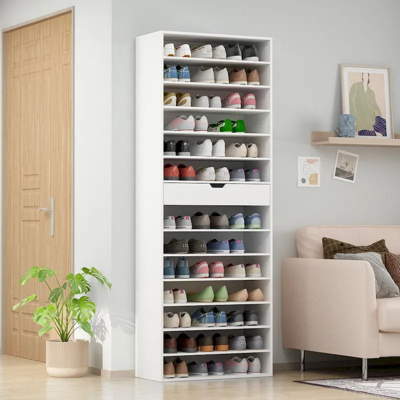 Meuble à Chaussures Haut Blanc, 13 Étagères, Peut Contenir 40 Paires
