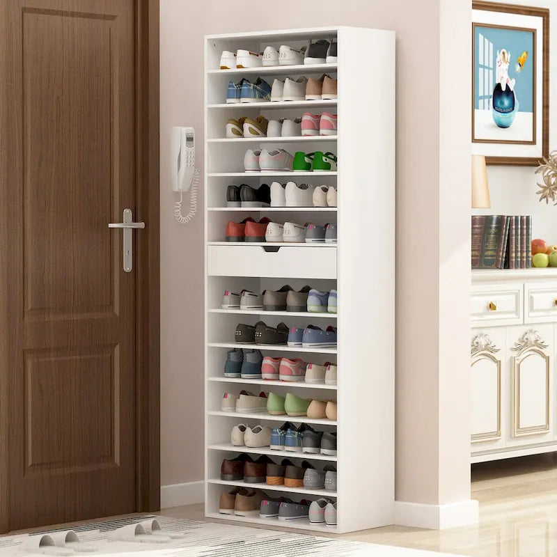 Meuble à Chaussures Haut Blanc, 13 Étagères, Peut Contenir 40 Paires