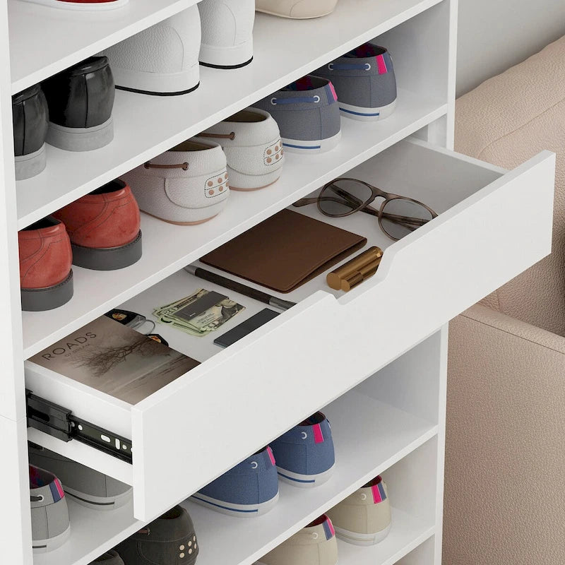 Meuble à Chaussures Haut Blanc, 13 Étagères, Peut Contenir 40 Paires