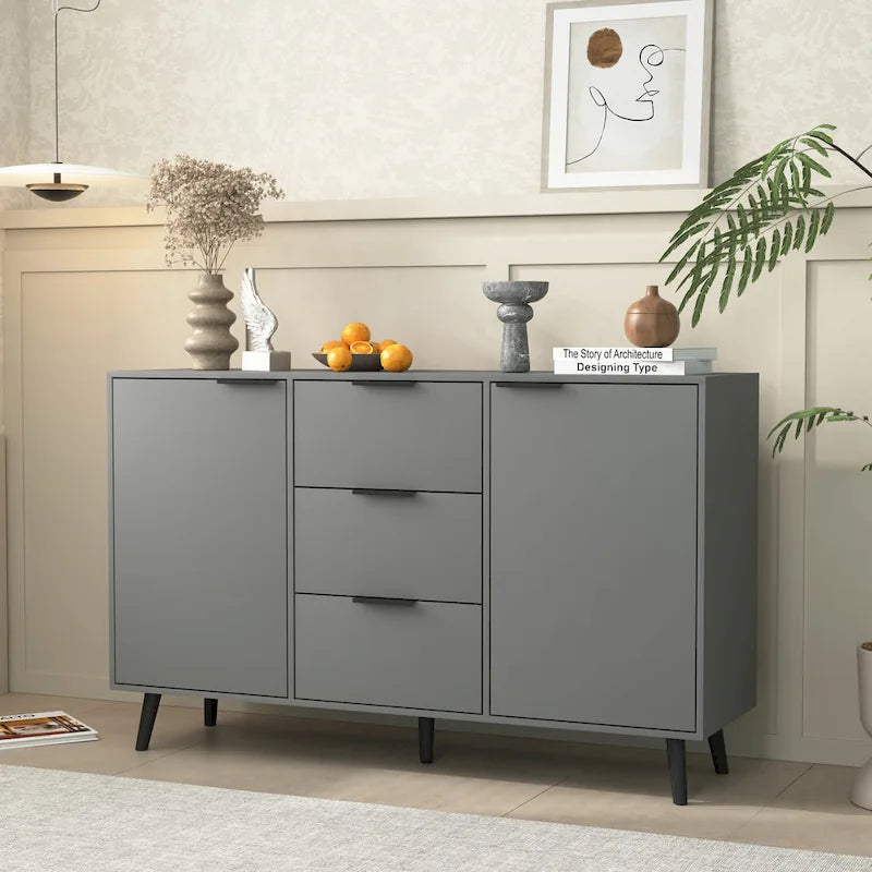 Buffet commode à 2 portes et tiroirs gris/naturel