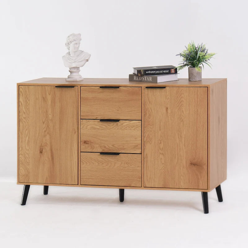 Buffet commode à 2 portes et tiroirs gris/naturel