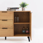 Buffet commode à 2 portes et tiroirs gris/naturel