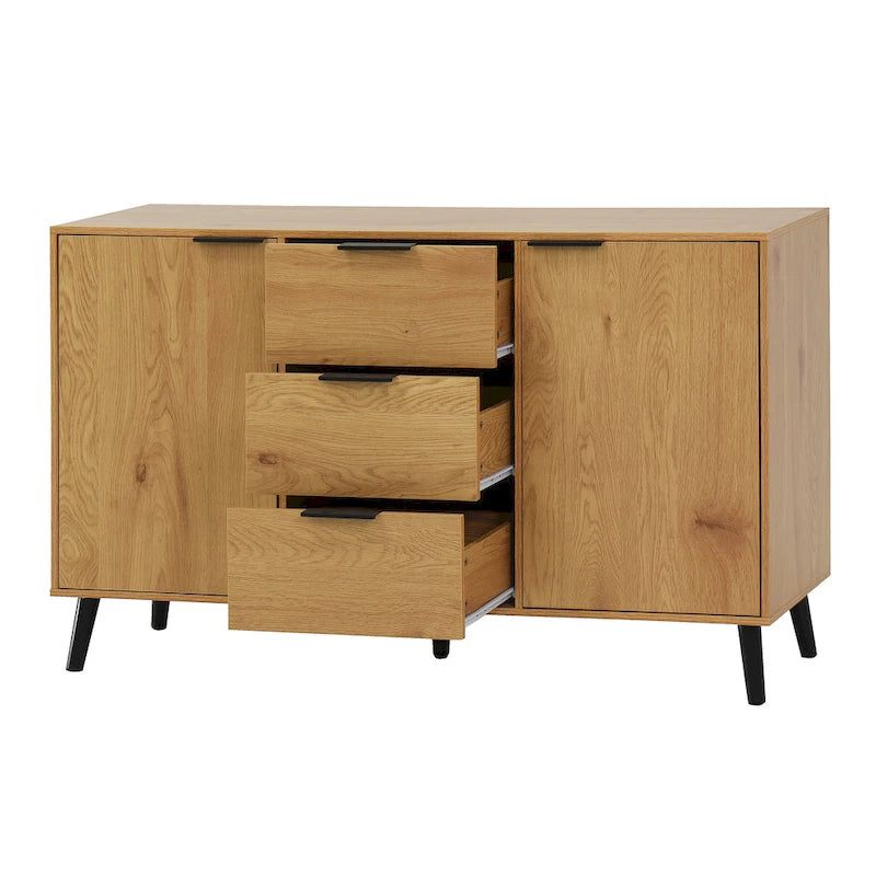Buffet commode à 2 portes et tiroirs gris/naturel