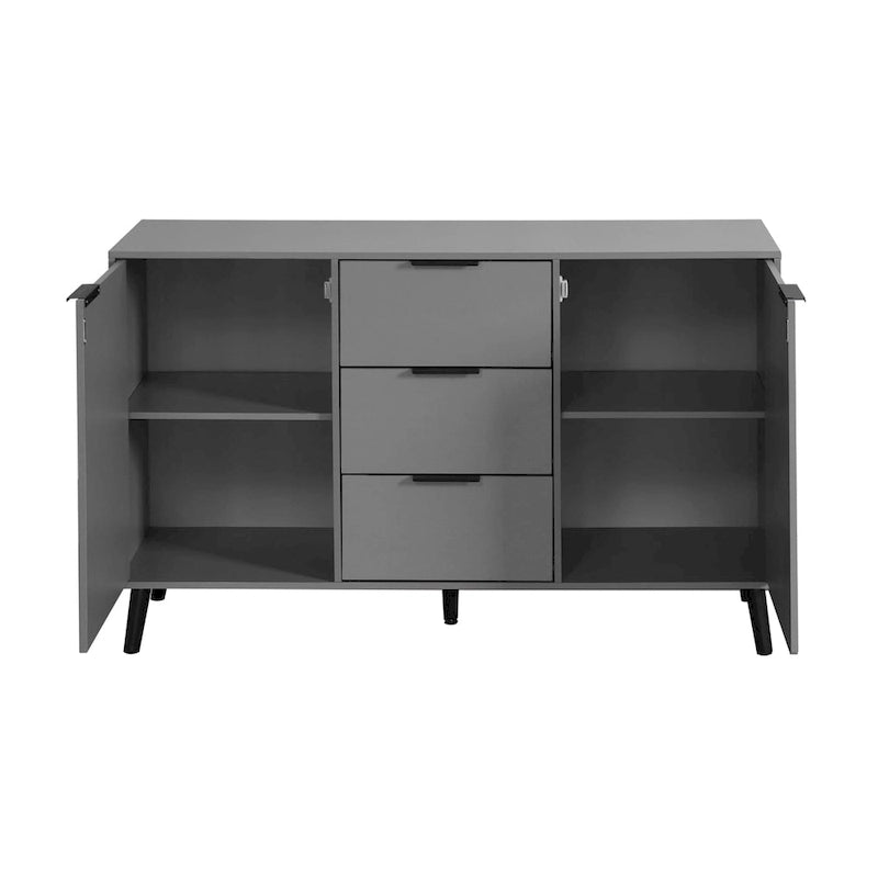 Buffet commode à 2 portes et tiroirs gris/naturel