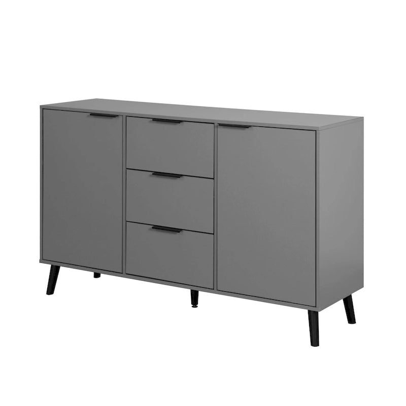 Buffet commode à 2 portes et tiroirs gris/naturel