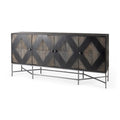Buffet 4 portes en bois massif bicolore marron et blond – Piètement en fer argenté