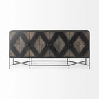 Buffet 4 portes en bois massif bicolore marron et blond – Piètement en fer argenté