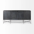 Buffet 4 portes en bois massif bicolore marron et blond – Piètement en fer argenté