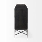 Buffet 4 portes en bois massif bicolore marron et blond – Piètement en fer argenté