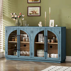 Bahut vitré rétro 4 portes bleu marine / noir