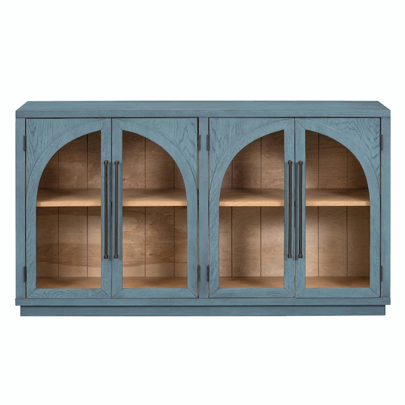 Bahut vitré rétro 4 portes bleu marine / noir