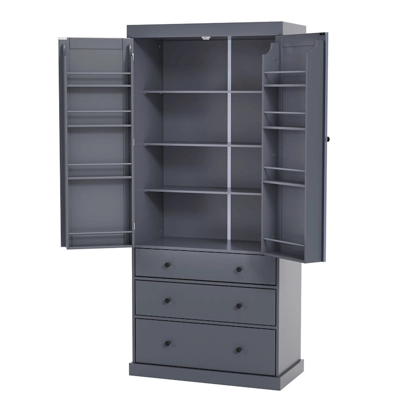 Garde-manger autoportant de cuisine de 195 cm – Gris / Crème / Blanc