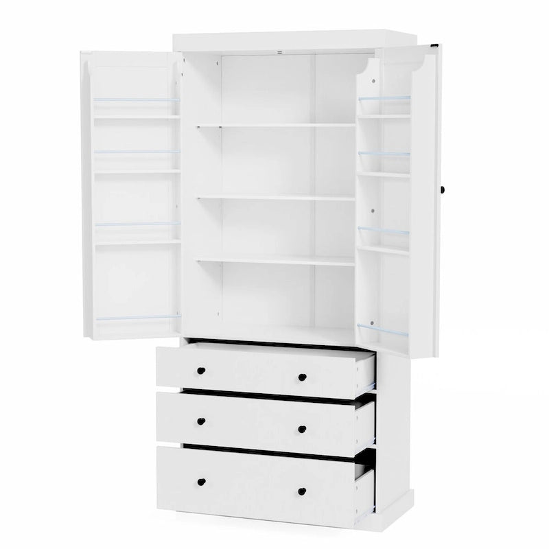Garde-manger autoportant de cuisine de 195 cm – Gris / Crème / Blanc
