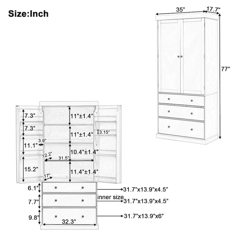 Garde-manger autoportant de cuisine de 195 cm – Gris / Crème / Blanc