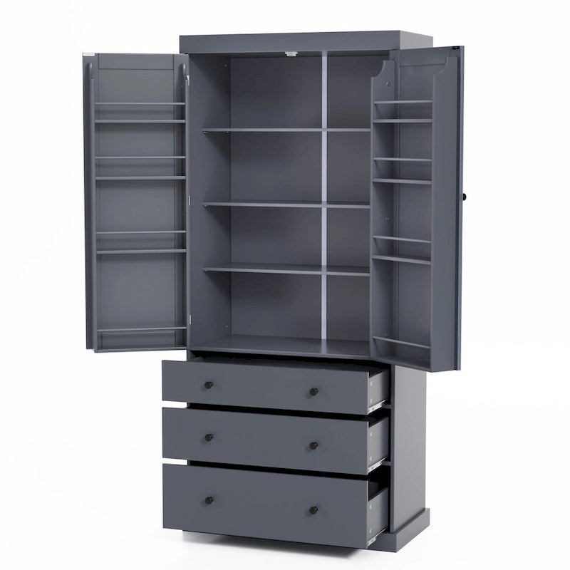Garde-manger autoportant de cuisine de 195 cm – Gris / Crème / Blanc