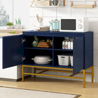 Buffet deux portes bleu marine et noir avec pieds en métal doré