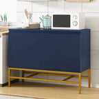 Buffet deux portes bleu marine et noir avec pieds en métal doré