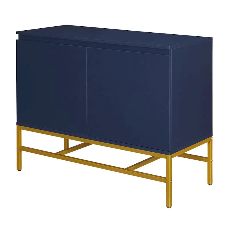Buffet deux portes bleu marine et noir avec pieds en métal doré