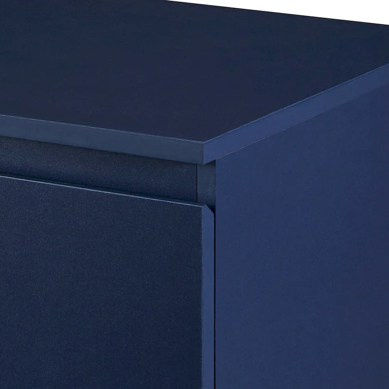 Buffet deux portes bleu marine et noir avec pieds en métal doré
