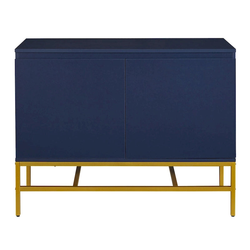 Buffet deux portes bleu marine et noir avec pieds en métal doré