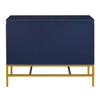 Buffet deux portes bleu marine et noir avec pieds en métal doré