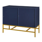Buffet deux portes bleu marine et noir avec pieds en métal doré