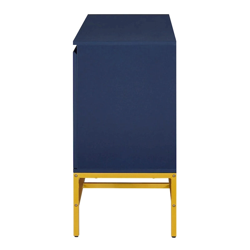 Buffet deux portes bleu marine et noir avec pieds en métal doré