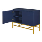 Buffet deux portes bleu marine et noir avec pieds en métal doré