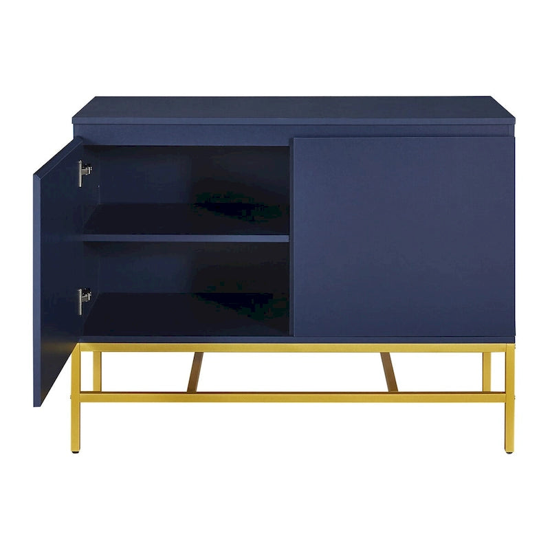 Buffet deux portes bleu marine et noir avec pieds en métal doré