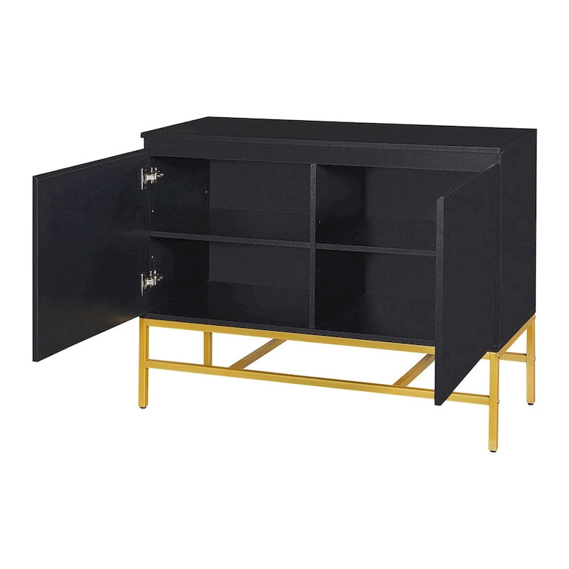 Buffet deux portes bleu marine et noir avec pieds en métal doré