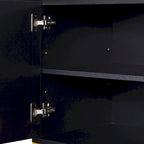 Buffet deux portes bleu marine et noir avec pieds en métal doré
