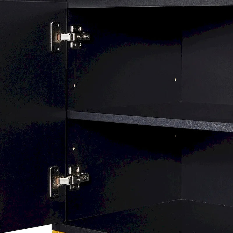 Buffet deux portes bleu marine et noir avec pieds en métal doré