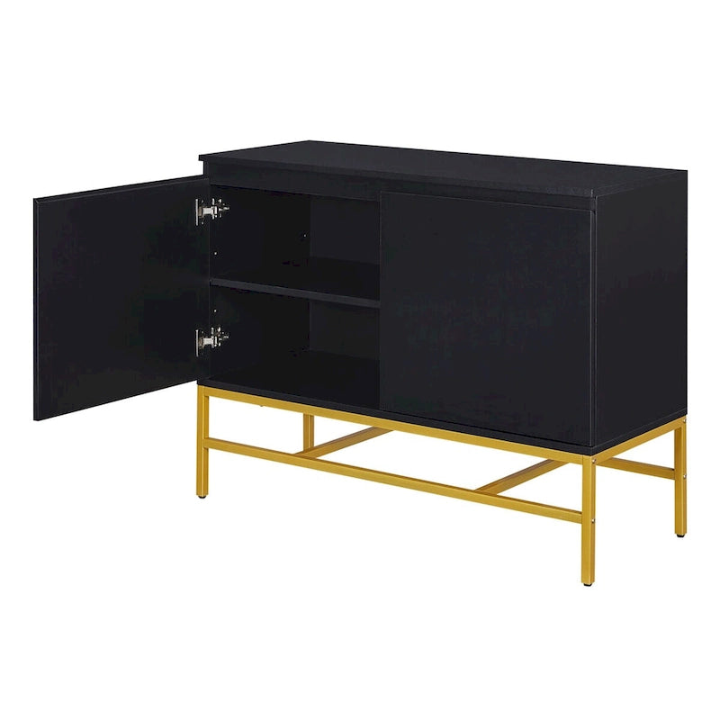 Buffet deux portes bleu marine et noir avec pieds en métal doré