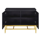 Buffet deux portes bleu marine et noir avec pieds en métal doré