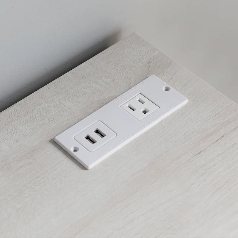 Meuble imprimante chêne blanc avec tiroirs classeur et étagères ouvertes, pour un seul utilisateur