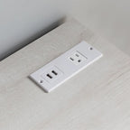 Meuble imprimante chêne blanc avec tiroirs classeur et étagères ouvertes, pour un seul utilisateur