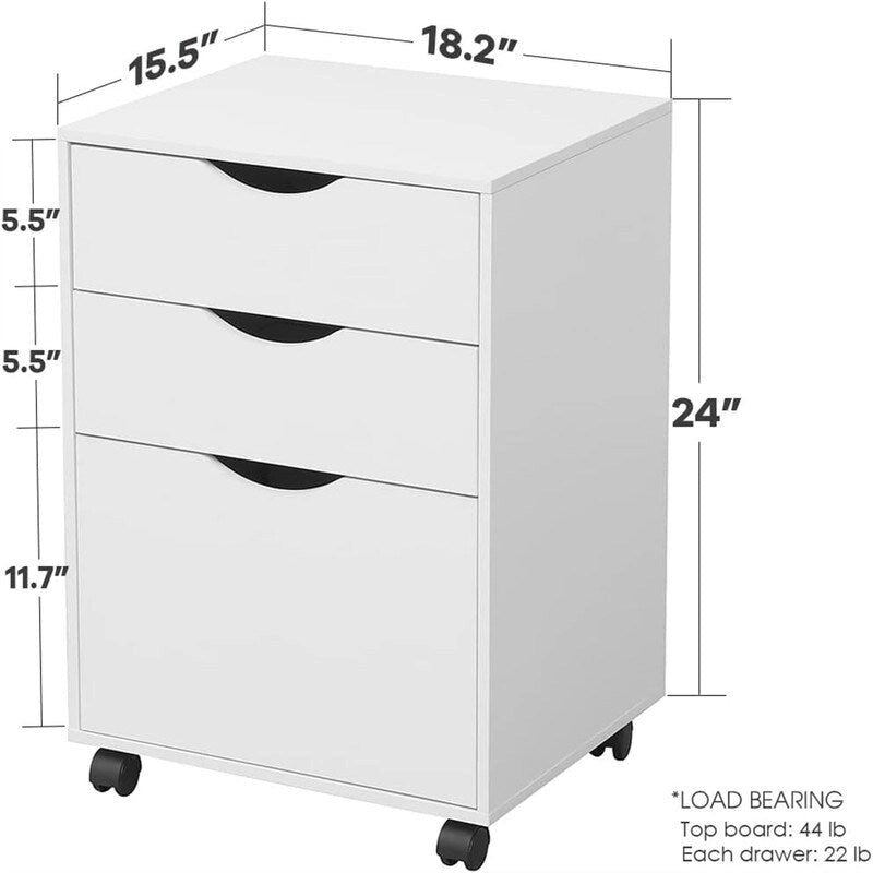 Meuble de classement roulant 3 tiroirs finition bois blanc