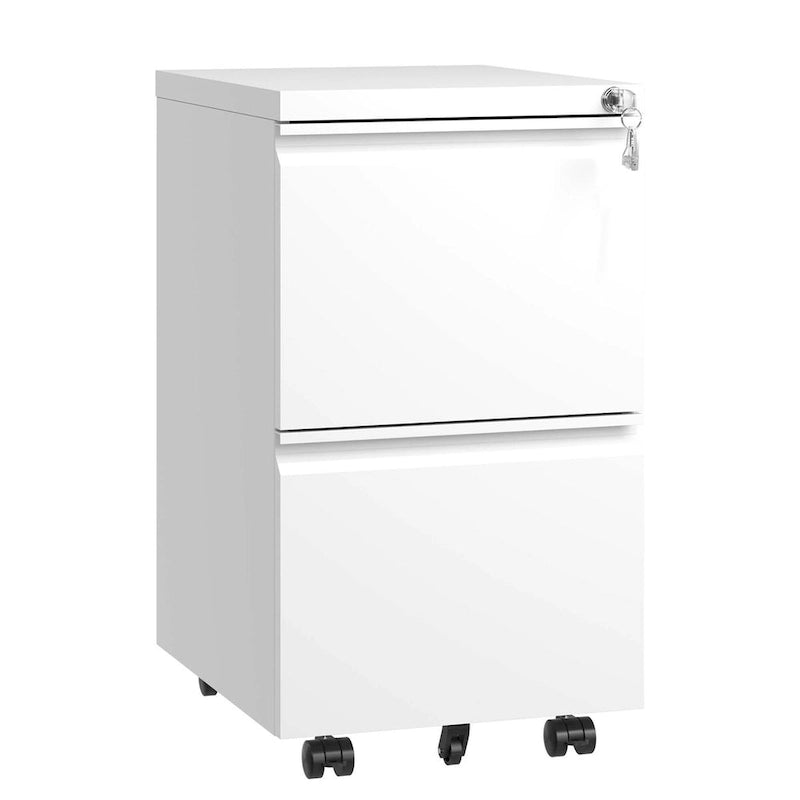 2 Drawer Metal Mobile File Cabinet,Rolling File Cabinet with Lock for Hanging Legal/Letter/A4 Size,Fully Assembled Except Wheels