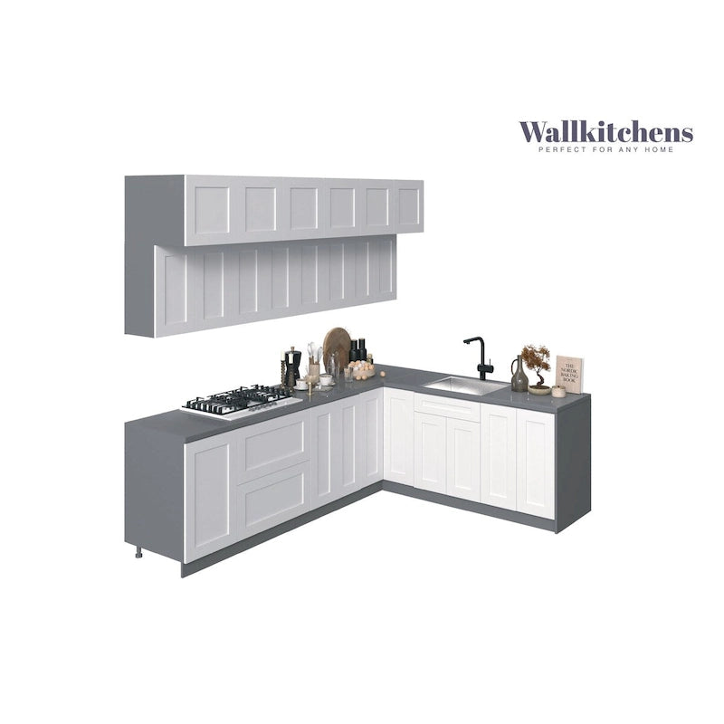 Ensemble d'armoires de cuisine modernes blanc mat, 2,74 m de large, pour 1 à 2 personnes