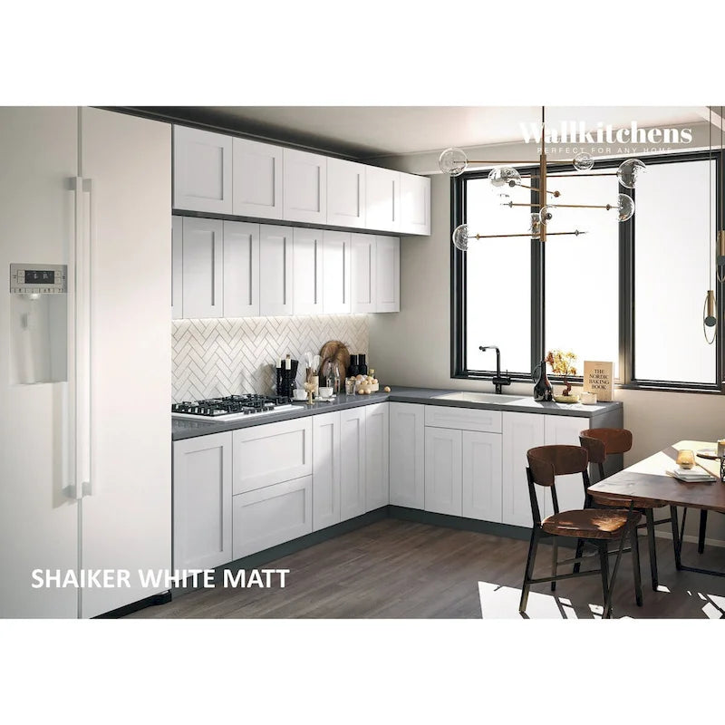 Ensemble d'armoires de cuisine modernes blanc mat, 2,74 m de large, pour 1 à 2 personnes