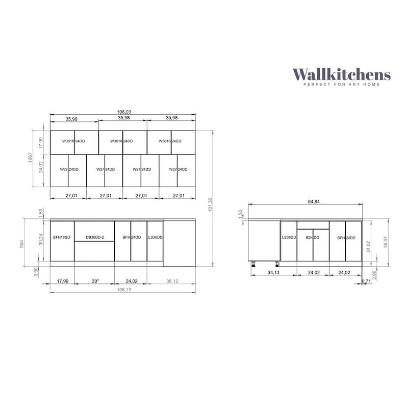 Ensemble d'armoires de cuisine modernes blanc mat, 2,74 m de large, pour 1 à 2 personnes