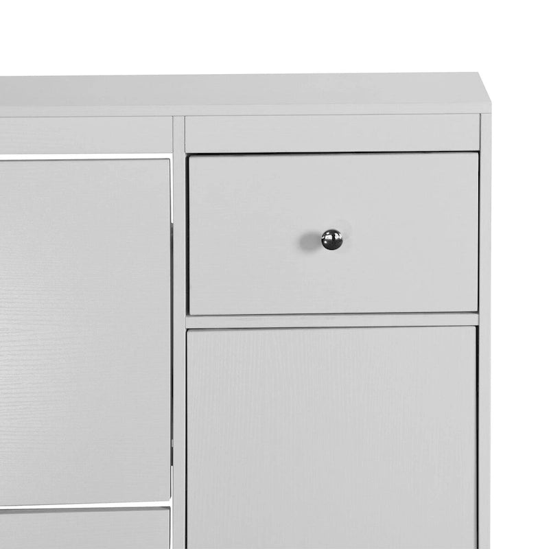 Meuble à chaussures étroit blanc avec 3 tiroirs basculants et étagère latérale, peut contenir plus de 20 paires