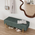 Banc de rangement chenille vert avec pieds dorés, 1 place