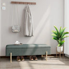 Banc de rangement chenille vert avec pieds dorés, 1 place