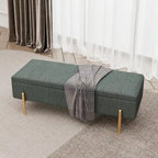 Banc de rangement chenille vert avec pieds dorés, 1 place