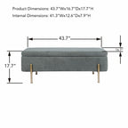 Banc de rangement chenille vert avec pieds dorés, 1 place