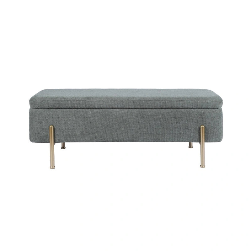 Banc de rangement chenille vert avec pieds dorés, 1 place